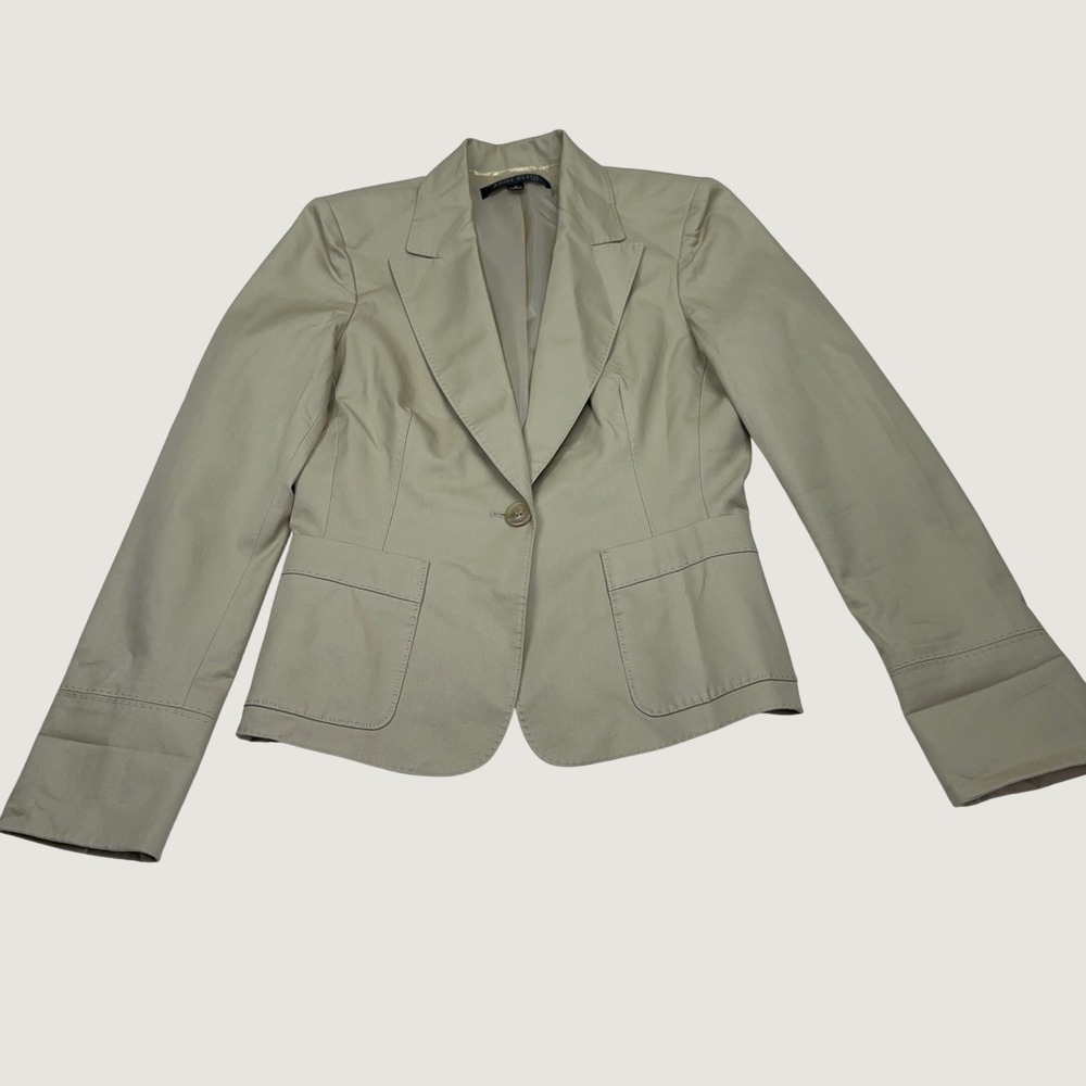 Anne Klein Suit Womens Khaki Tan 100% Cotton Single Button Blazer Jacket Size 4